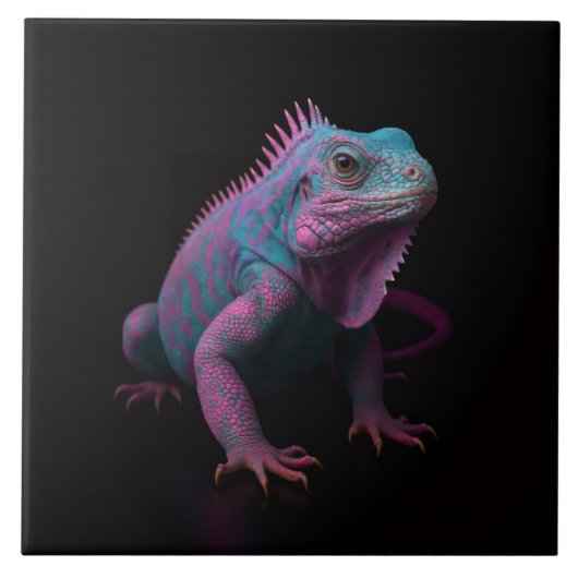 Black 4 Luxe Tile with Pink Tropical Iguana Tegeltje (Voorkant)