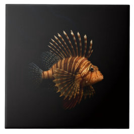 Black 4 Luxe Tile with Red Lionfish Tegeltje