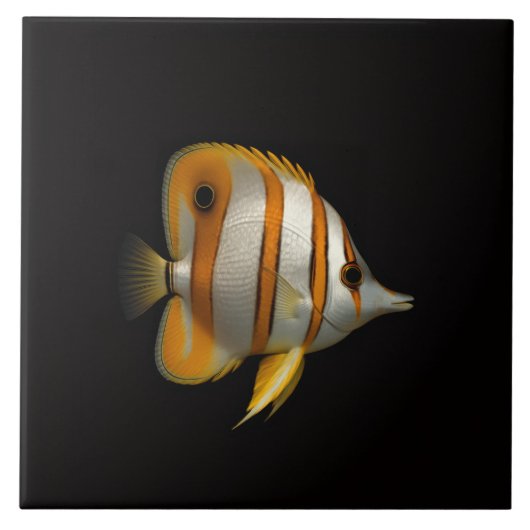 Black 4 Luxe Tile with Reef Butterflyfish Tegeltje (Voorkant)