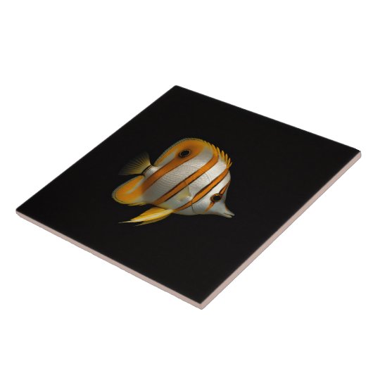 Black 4 Luxe Tile with Reef Butterflyfish Tegeltje (Zijkant)