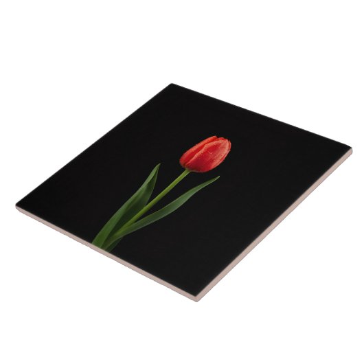 Black 4 Luxe Tile with Ruby Red Tulip Tegeltje (Zijkant)