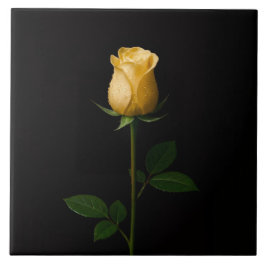 Black 4 Luxe Tile with Sunlit Yellow Rose Tegeltje