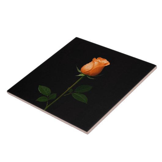 Black 4 Luxe Tile with Sunset Orange Rose Tegeltje (Zijkant)
