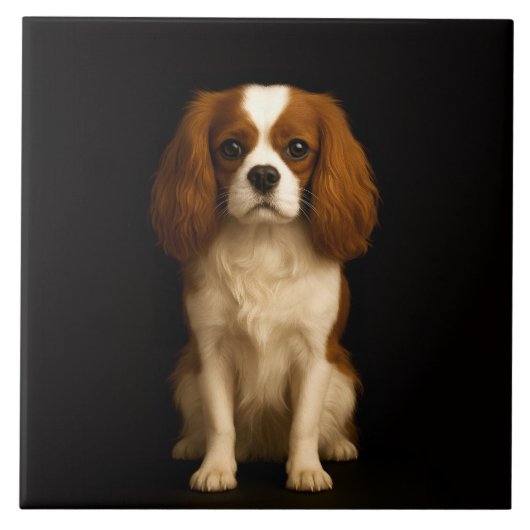 Black 4 Luxe Tile with Sweet Cavalier Spaniel Tegeltje (Voorkant)