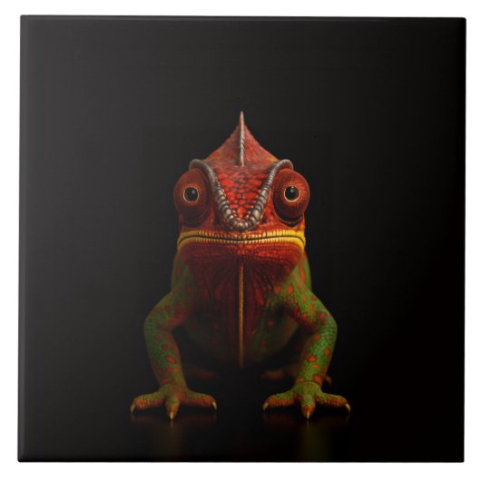 Black 4 Luxe Tile with tropical Panther Chameleon Tegeltje (Voorkant)