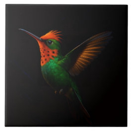Black 4 Luxe Tile with Tufted Coquette Hummingbird Tegeltje