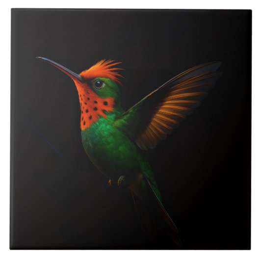 Black 4 Luxe Tile with Tufted Coquette Hummingbird Tegeltje (Voorkant)