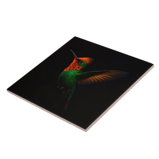 Black 4 Luxe Tile with Tufted Coquette Hummingbird Tegeltje (Zijkant)