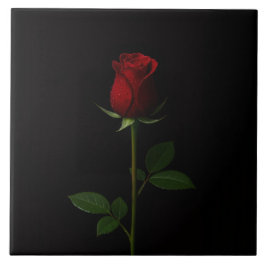 Black 4 Luxe Tile with Velvet Red Rose Tegeltje