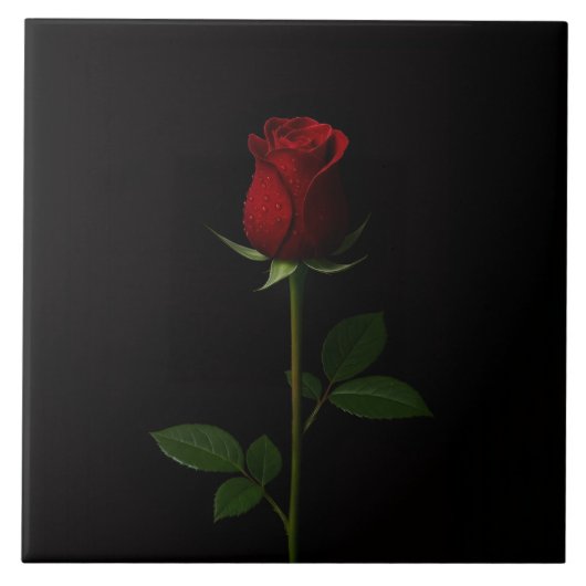 Black 4 Luxe Tile with Velvet Red Rose Tegeltje (Voorkant)