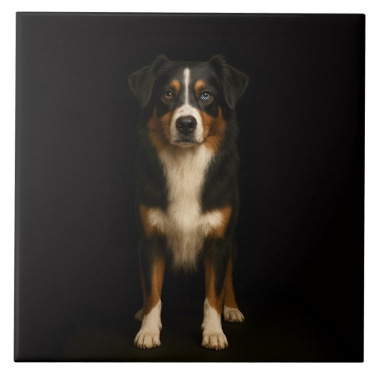 Black 4 Luxe Tile with Wise Australian Shepherd Tegeltje (Voorkant)