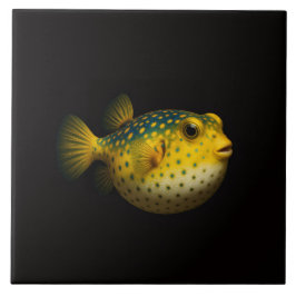 Black 4 Luxe Tile with Yellow Putterfish Tegeltje