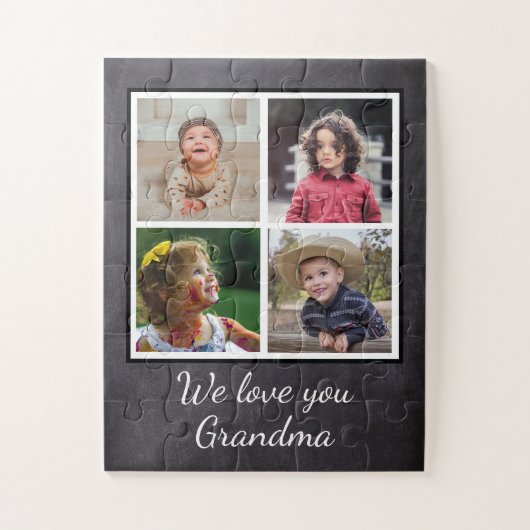 Black 4 Photo Collage Grandma Chalkboard Legpuzzel (Verticaal)