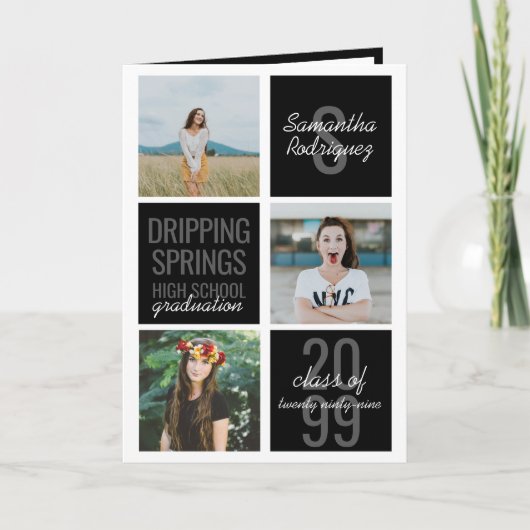 Black 4-Photo Fun Boxes Afstuderen Invitation (Voorkant)