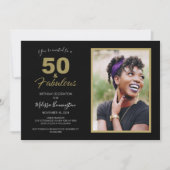 Black 50 en Fabulous 50ste verjaardag Party Foto Kaart (Voorkant)