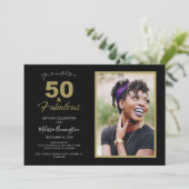Black 50 en Fabulous 50ste verjaardag Party Foto Kaart (Staand voorkant)