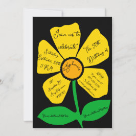 Black 50th Birthday Gold Doodle Flower  Kaart