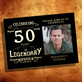 Black 50th Birthday  Gold Folie Uitnodiging