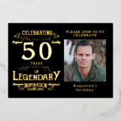 Black 50th Birthday  Gold Folie Uitnodiging (Voorkant)