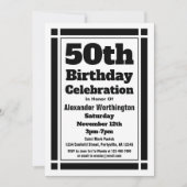 Black 50th Birthday Invitation Kaart (Voorkant)
