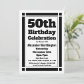 Black 50th Birthday Invitation Kaart (Staand voorkant)