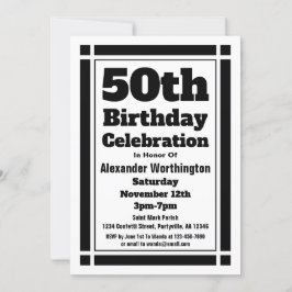 Black 50th Birthday Invitation Kaart