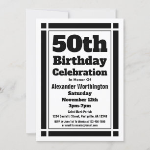 Black 50th Birthday Invitation Kaart