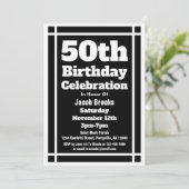 Black 50th Birthday Party Kaart (Staand voorkant)