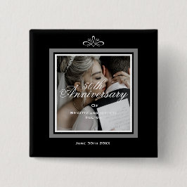 Black 50th bruiloft-knop vierkante button 5,1 cm