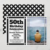 Black 50th Photo Birthday Party Invitation Kaart (Voorkant / Achterkant)