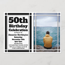Black 50th Photo Birthday Party Invitation Kaart