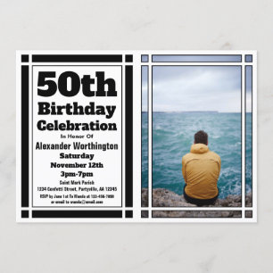 Black 50th Photo Birthday Party Invitation Kaart