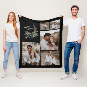 Black 5 foto moderne botanische familie cadeaudeco fleece deken