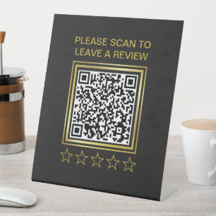 Black 5 Star Review Business Rating QR Code Reclamebord Met Voetstuk