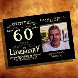 Black 60th Birthday  Gold Folie Uitnodiging