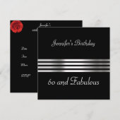 Black 60th Birthday Party Invitation Kaart (Voorkant / Achterkant)