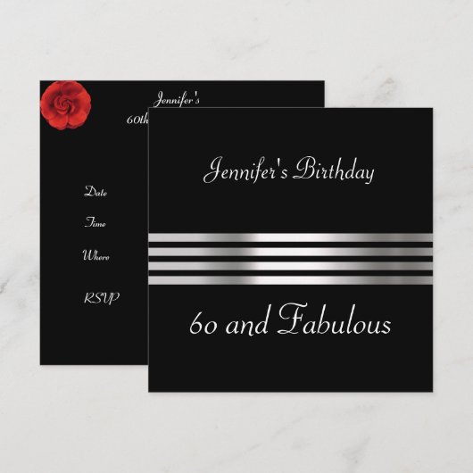 Black 60th Birthday Party Invitation Kaart (Voorkant / Achterkant)
