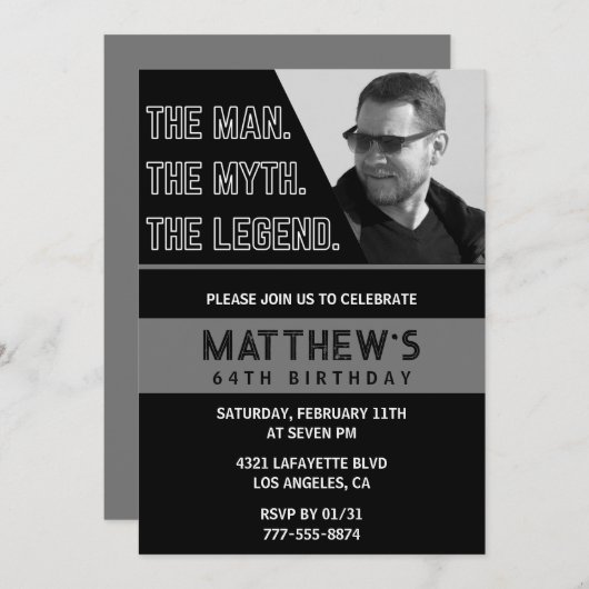 Black 64e verjaardagsuitnodiging Het Man De Legend Kaart (Voorkant / Achterkant)