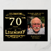 Black 70th Birthday  Gold Folie Uitnodiging (Voorkant)