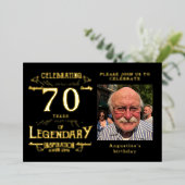 Black 70th Birthday  Gold Folie Uitnodiging (Staand Voorkant)