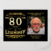 Black 80th Birthday  Gold Folie Uitnodiging (Voorkant)