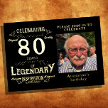 Black 80th Birthday  Gold Folie Uitnodiging<br><div class="desc">Maak de mijlpaal van je geliefde 80ste verjaardag extra speciaal met deze prachtige zwarte stijl 80th Birthday gold folie. Het heerlijke retro ontwerp kenmerkt een schat foto van uw gast van eer, omringd door een chroomblauwe afwerking. Met een elegant gouden folie lettertype zal deze uitnodiging een blijvende indruk maken op...</div>