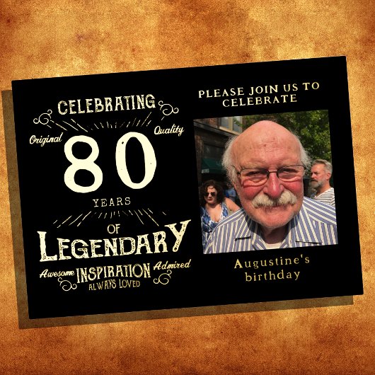 Black 80th Birthday  Gold Folie Uitnodiging