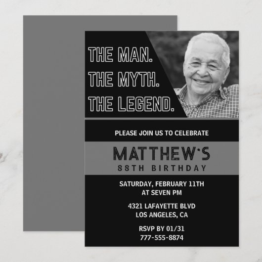 Black 88th Birthday Uitnodigingen Het Man De Legen (Voorkant / Achterkant)