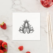 Black "A" Monogram Cocktail Napkins Servet (Insitu)