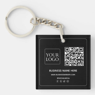 Black   Aangepaste QR-code Business Logo Social Me Sleutelhanger
