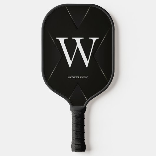 Black Abstract Custom Text Name Pickleball Paddle (Voorkant)