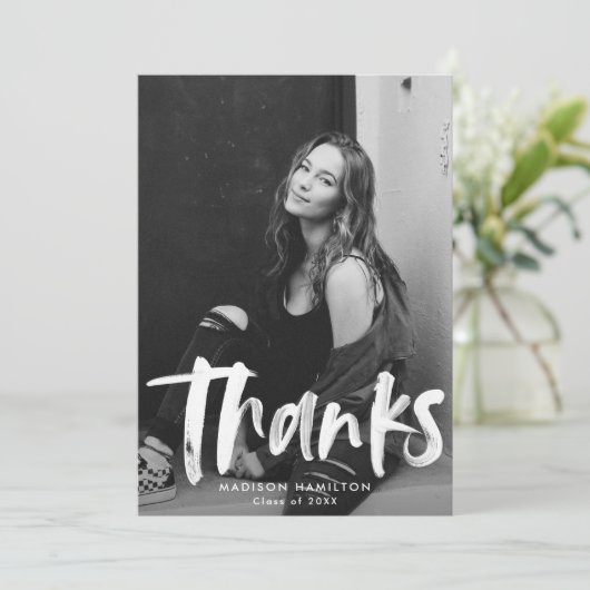 Black | Abstract Foto Afstuderen Hartelijk dank Bedankkaart (Staand voorkant)
