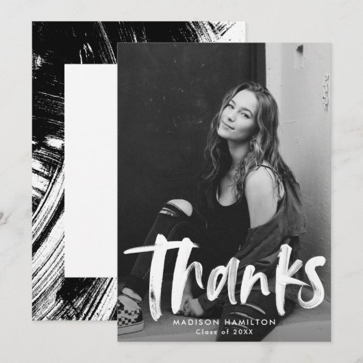 Black | Abstract Foto Afstuderen Hartelijk dank Bedankkaart (Voorkant / Achterkant)