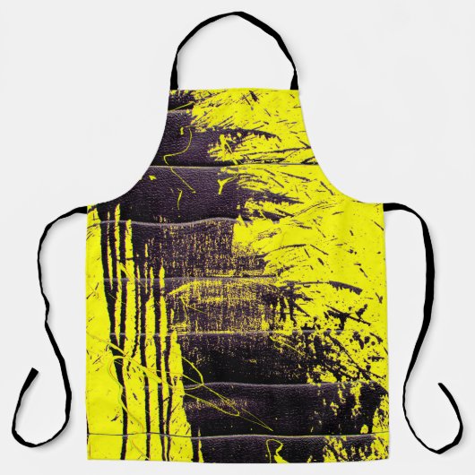 Black abstract splatter paint drips on a bright ye schort (Voorkant)